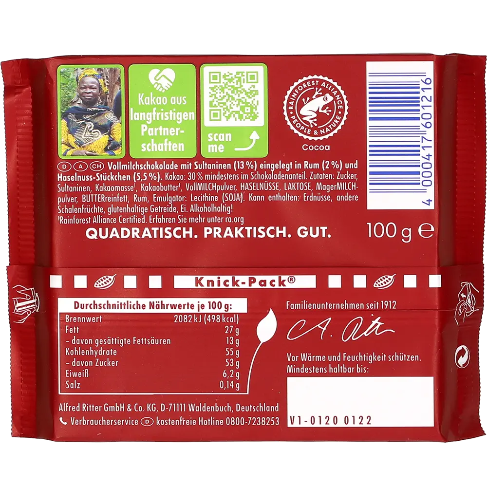 Ritter Sport Rom Rosin Nød