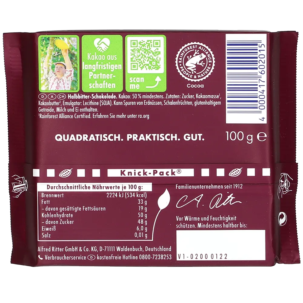 Ritter Sport BV Halbbitter 50%