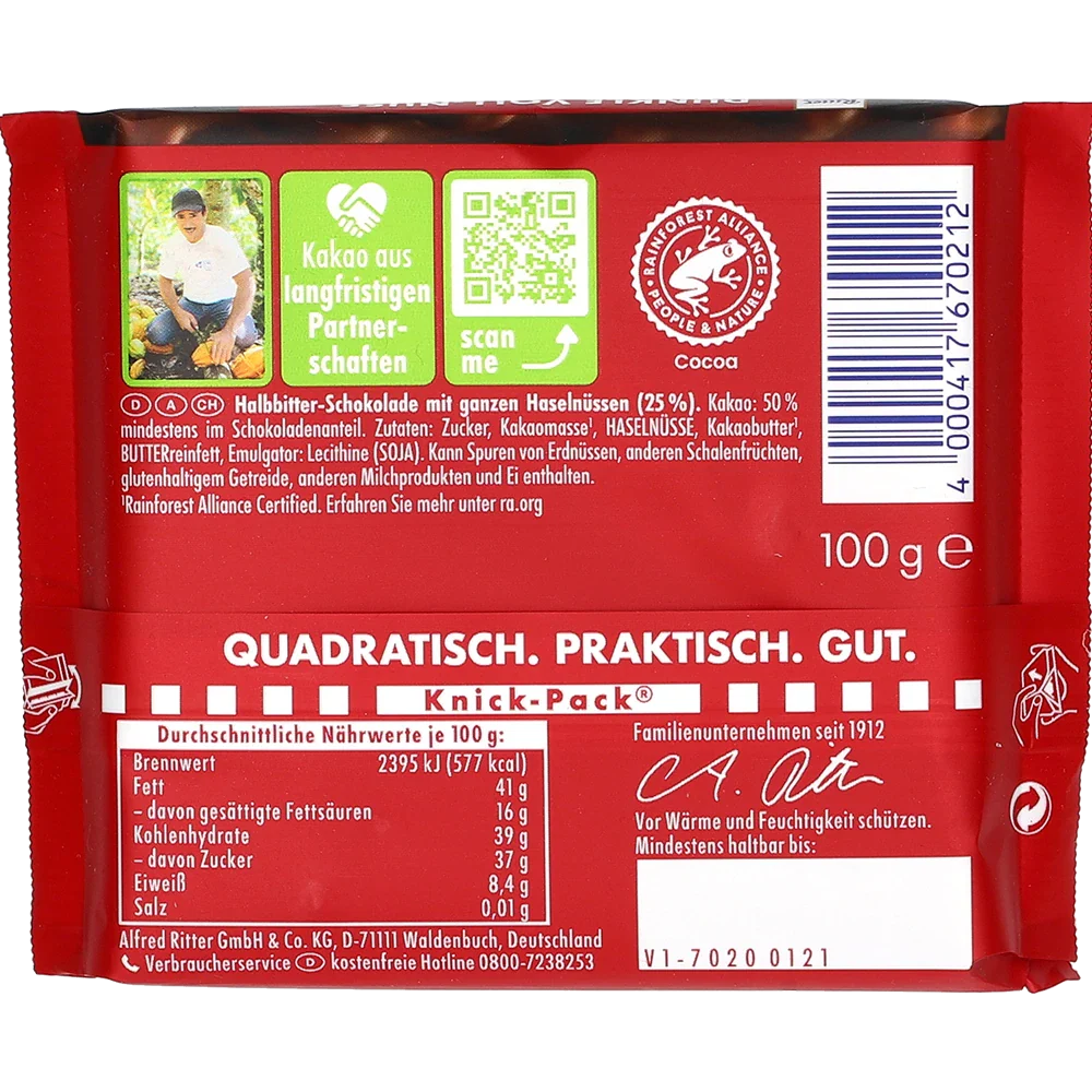 Ritter Sport NK Dunkle Voll-Nuss