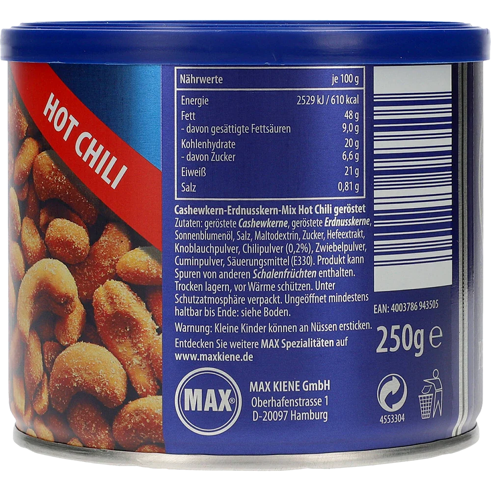 Max Kiene Cashew Peanut Mix Hot Chili