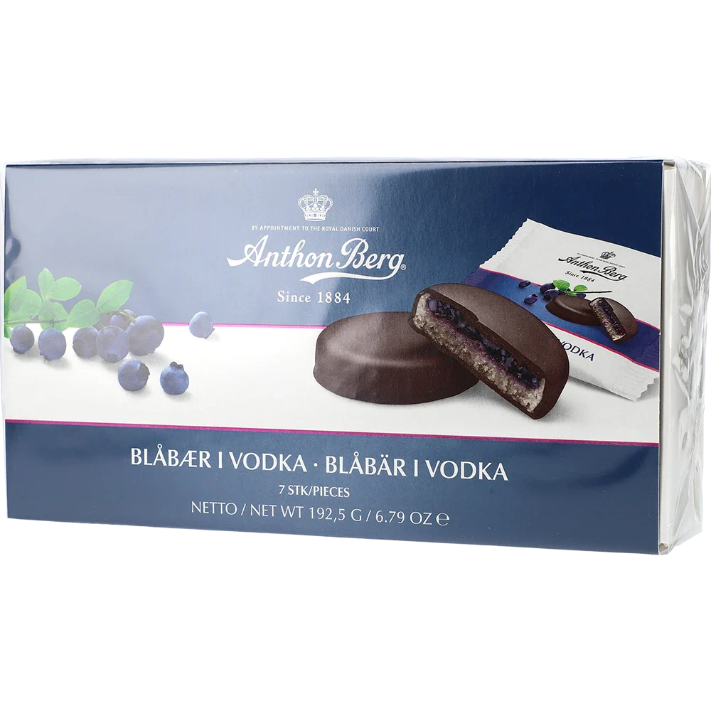 Anthon berg treats Blåbær i vodka