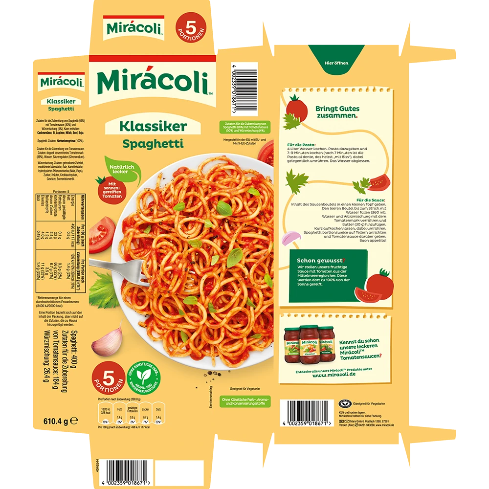 Miracoli Spaghetti mit Tomatens Klassik 5 Port.