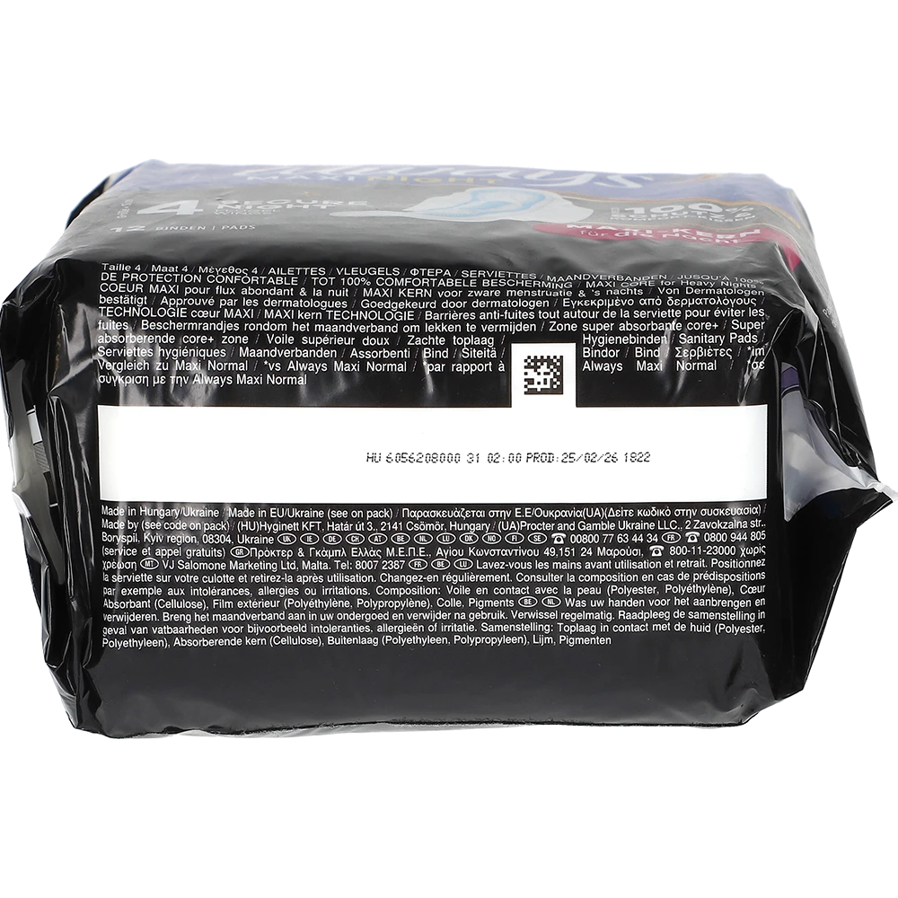 Always Maxi Night bindor med vingar 12-pack, Stl 3