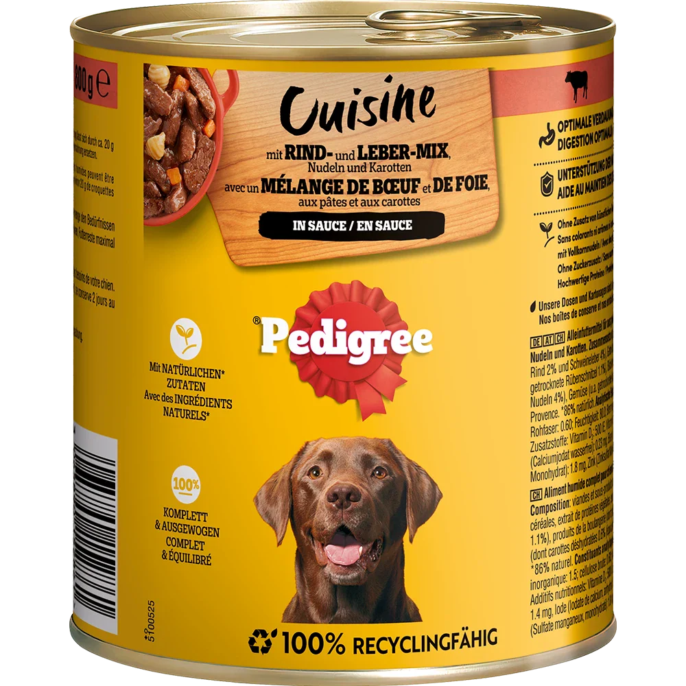 Pedigree Rind, Nudeln in Sauce